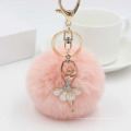 Factory Korean Styles Keyring Women Fluffy Keychain Soft Puffy Toy Plush Keychain With Dance Girl Pendants